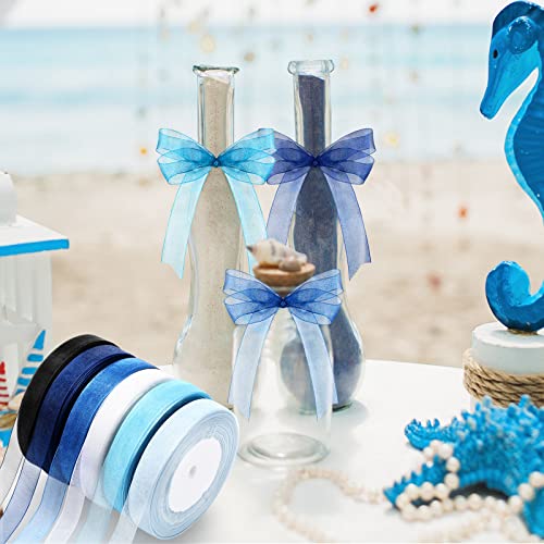 Shappy 6 Rolls Organza Ribbon, 0.6 Inch X 50 Yard Each Roll, Blue - color: Blue, size: 0.6 Inch X 50 Yard Each Roll