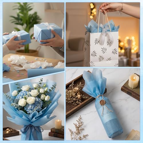 Woric 80 Sheets Grey Blue Tissue Paper for Gift Bags, 20 x 14 Inches - color: Grey Blue