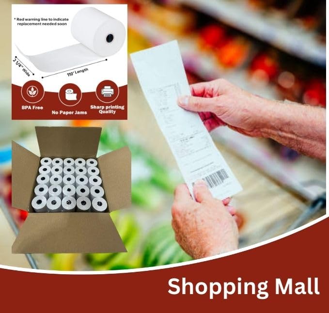 2 1/4” x 110' Thermal Paper Rolls - BPA FREE Receipt paper rolls – Point of Sale Cash Register - Thermal printer paper - Credit Card Paper - (1 Case - 50 Rolls)