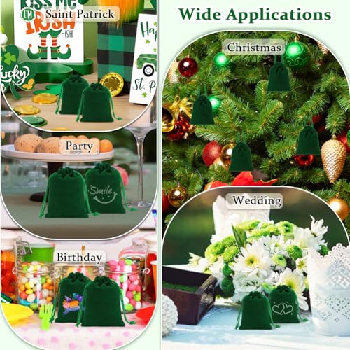Shintop 10Pcs 3x4 Inch Velvet Drawstring Gift Bags for Party - color: Green, size: 1 Count (Pack of 10)