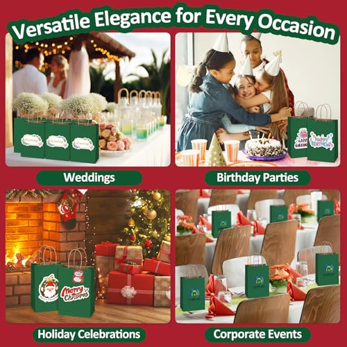 BagDream Small Gift Bags with Handles 5.25x3x8 Inch Forest Green 100Ct Bulk - color: Forest Green