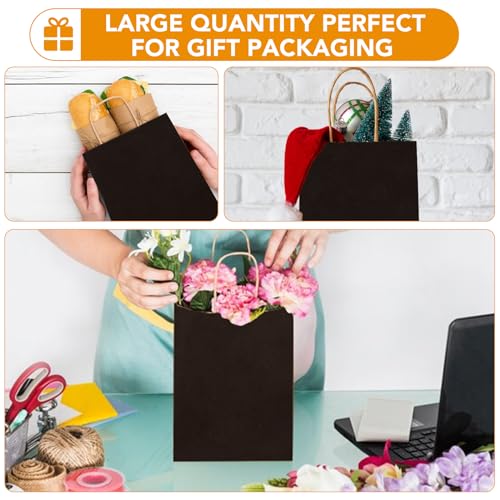 XPCARE Black Paper Bags with Handles, 100Pcs 5.25x3.25x8.25'' Kraft Bags - color: Black, size: 1 Count (Pack of 100)