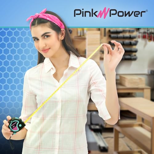 Pink Power 25 ft Blue Tape Measure with Magnetic Hook - color: Blue, size: 25 ft