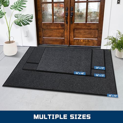 BesWin Indoor Outdoor Mat, 3' x 4' All-Season Waterproof Doormat for High Traffic Entryway, Heavy Duty Commercial Floor Mat, Non Slip Rubber Backing Front Door Mat Outside Entrance, Low-Profile, Grey - size: 4' Length x 3' Width