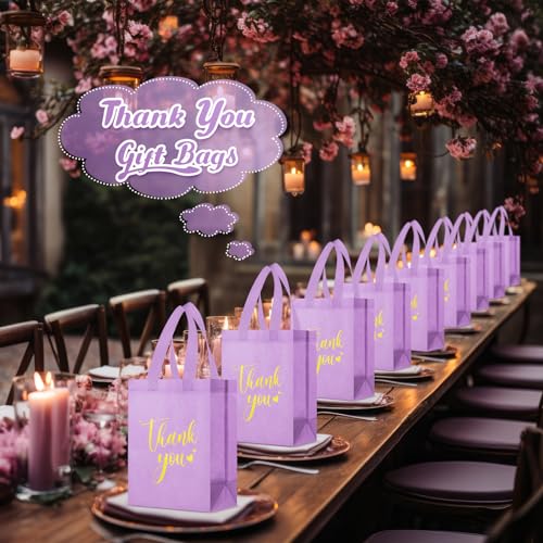 Sweetude 30 Thank You Non Woven Gift Bag, 10 x 8 x 4 Inch, Purple - color: Purple, size: 10 X 8 X 4 Inch
