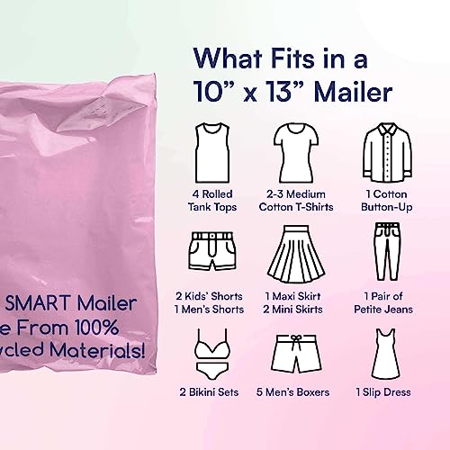 200 Count, 10x13 inch 100% Recycled Poly Mailers Eco Friendly Packaging Envelopes Supplies Mailing Bags 2.5 Mil Thick - SMART Mailer - size: 10"x13" (200 Mailers)