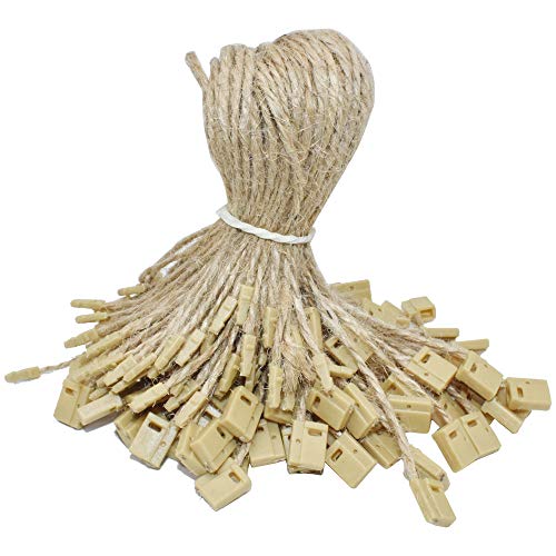500Pcs Hemp Twine Strings 7" Hang Tag String Hemp Twine Strings Price Fastener with Snap Lock Pin Loop Hook Ties Fast to Attach