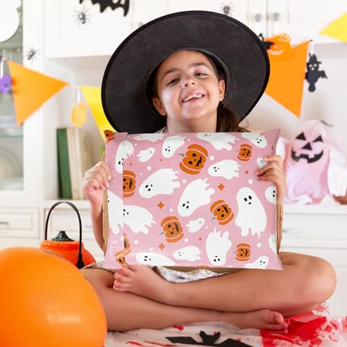 JarThenaAMCS 100Pcs Halloween Poly Mailers 14.5 x 19 Inch Pink Ghost Pumpkin Packaging Bags Large Self Seal Mailing Envelope Bags for Small Business Clothing Gift - size: 14.5 x 19 Inch