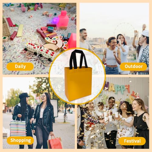 huichuan Gift Bags with Handles, Yellow Reusable Gift Bags Bulk 12 Pack — Small 8" Non-Woven Tote Party Bags for Wedding Birthday Christmas, Sturdy Gift Bag Set with Premium Handles - color: Yellow-Small-12pcs