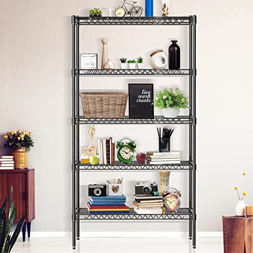 5 Tier Wire Shelving Unit, Adjustable Metal Storage Rack 36 x 14 x 72 - color: Black, size: 14"D x 36"W x 72"H