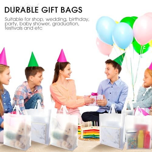 100 Pcs 2.5 Mil Thick Clear Frosted Plastic Bags with Handles Plastic Gift Boutique Shopping Bags Bulk with Cardboard Bottom for Small Business Retail Merchandise 2 Sizes