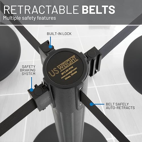 US Weight Sentry Stanchion – 6.5' Retractable Caution Belt (6-Pack) - color: Caution