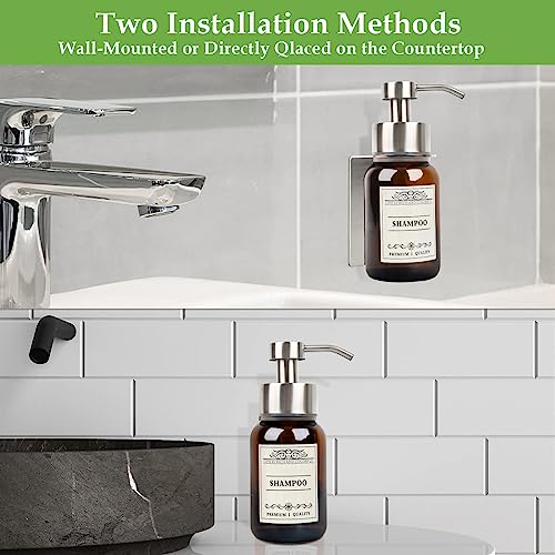 Wall Mount Soap & Shampoo Dispenser, 8.5oz Silver Pump Bottle - color: Silver Set of 1