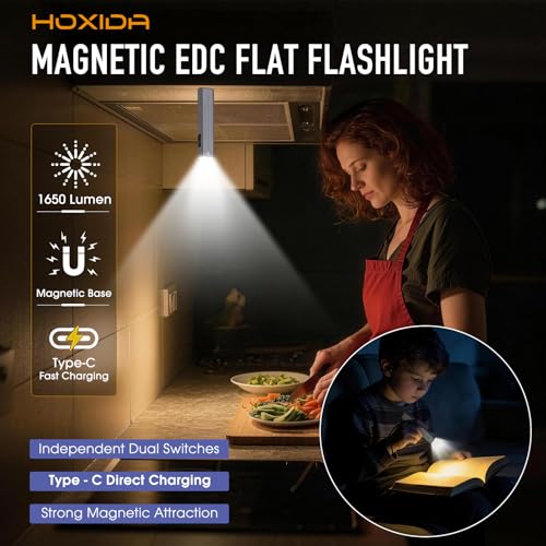 2pack Rechargeable EDC Flashlight - Emergency One Click Strobe Mode, 1650 High Lumens Portable Pocket light Mini Flashlight , Magnetic Small EDC Slim Flat Flashlight for Working Camping Repairing Grey - color: Gray
