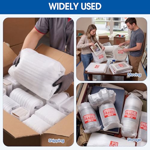 Marspark 550 Pcs Dish Packing Supplies for Moving 300 Cushion Foam Pouches 6 Sizes (4x6", 6x7.8", 7.8x7.8", 7.8x12", 12x12", 12x16") with 250 Fragile Stickers Plate Fragile Shipping Packing Sleeves