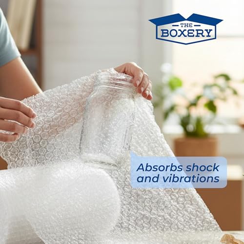 The Boxery 12 in x 65 ft Bubble Roll, Large Bubble 1/2 in Clear Cushioning Wrap, Perforated for Packing Moving Shipping Supplies - size: 12 in x 65 ft