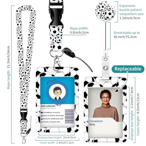 Retractable ID Badge Holder with Breakaway Lanyard - Adjustable Clip for Nurse, Teacher & Office Staff Gift (Cute Football) - color: Cute Football