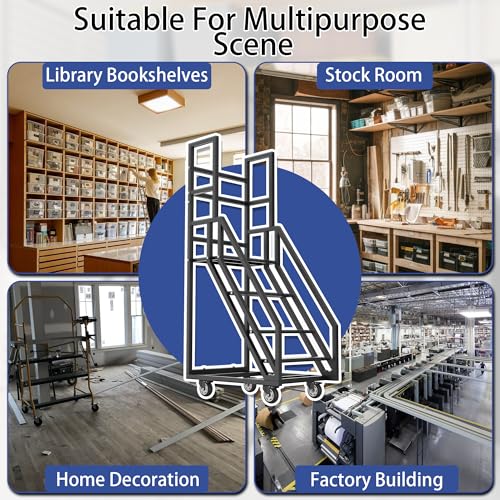 4 Step Mobile Home Stairs,39.3" W x 23.6" D x 78.7" H Movable Industrial Rolling Stairs,Handrails Anti Slip Storehouse Stair Ladder with Wheel,Suitable for Libraries Storehouse