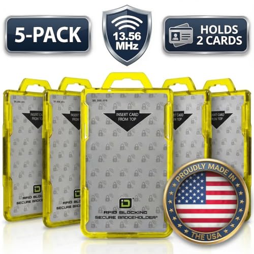 ID Stronghold - Pack of 5 - RFID Blocking Secure Badge Holder - Duolite 2 Card ID Holder - Poly Carbonate - Heavy Duty Plastic ID Badge Holder - USA Molded and Assembled - FIPS 201 Approved - Yellow - color: Yellow, size: 5 - Pack
