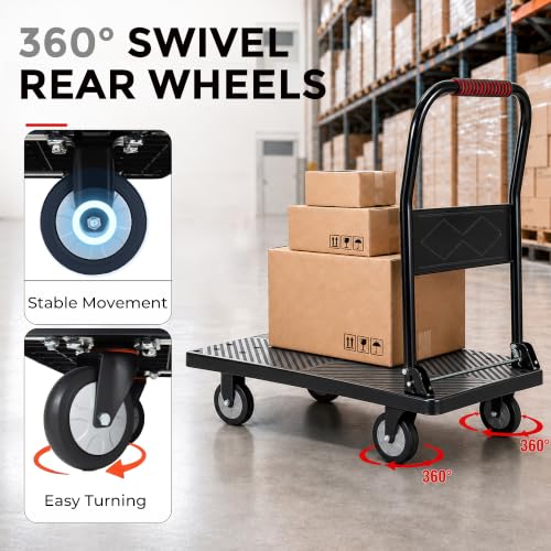 Heavy Duty Foldable Platform Push Cart with Swivel Casters (W35*D24*H34.25)【with 4 Wheels】 - size: W35*D24*H34.25