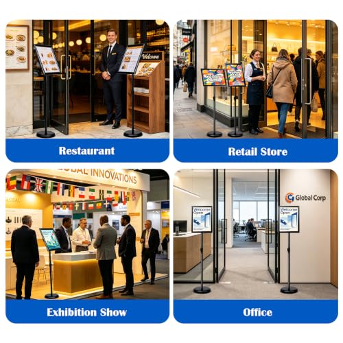 YIYO Adjustable Pedestal Poster Sign Stand,8.5 x 11 Advertising Business Menu Sign Holder for Floor Standing with Aluminum Snap-Open Reusable Frame,Black (8.5 x 11) - size: 8.5-x-11-inch