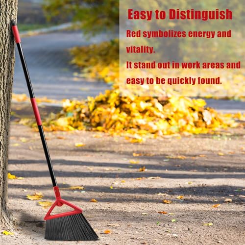 Heavy Duty Broom of Outdoor and Indoor, 4 Packs Upgraded Commercial Angle Brooms, Perfect Red Broom of House,Kitchen, Garage, Courtyard, Concrete - color: Red *4p
