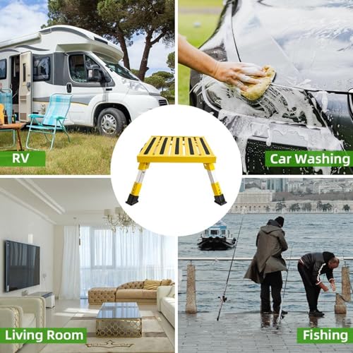 Homeon Wheels Large Adjustable Aluminum RV Step Stool, Folding Non-Slip Platform - color: Yellow Large