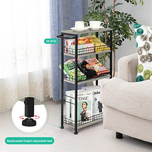 YBING Slim Storage Cart 4 Tier Narrow Rolling Cart, 7.3'' Wide - color: Grey