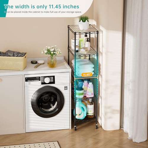 SINGAYE Small 5 Tier Shelves Wire Storage Shelving Adjustable Metal Shelf - color: Black, size: 5-11.45"Dx17.5"Wx57"H