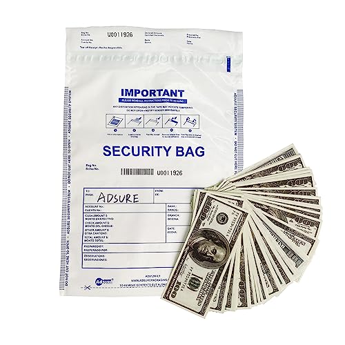 Plastic Bank Deposit Bags 9"x12"|Secure Bank Deposits,Cash Handling or Safe Currency Transportation | Sequential Barcodes | Tamper-Evident | Tear-Off Receipt for Security (White, 100 Pack)