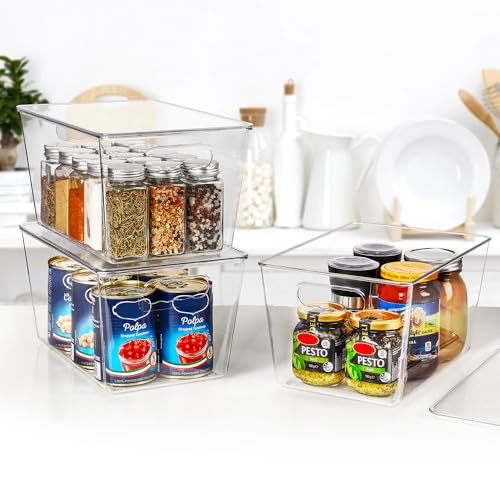 Vtopmart 8 Pack Clear Stackable Storage Bins with Lids and Handles, Large - size: L( 11"L x 7.5"W x 6"H)