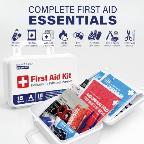 Everlit Care Small OSHA-Compliant First Aid Kit | ANSI Class A Type III, Mountable Emergency Kit with Metal Detectable Bandage for Business, Manufacturing, Industrial, Commercial Kitchen & Restaurant