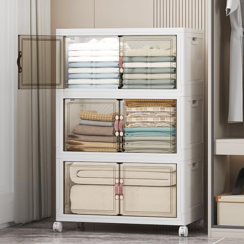 UAMFURI Stackable Storage Bins, 336QT Collapsible Drawers with 1 Lid - color: White-112qt, size: 3Pack with 1 top lid