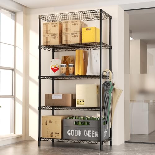 SINGAYE 5 Shelves Adjustable Shelf Heavy Duty Wire Storage Shelving Metal - color: Black, size: 5-Tier-18"Dx36"Wx71"H