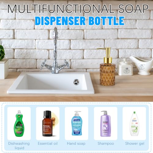 Glass Hand Soap Dispenser with Gold Pump for Bathroom/Kitchen,Amber - color: Amber
