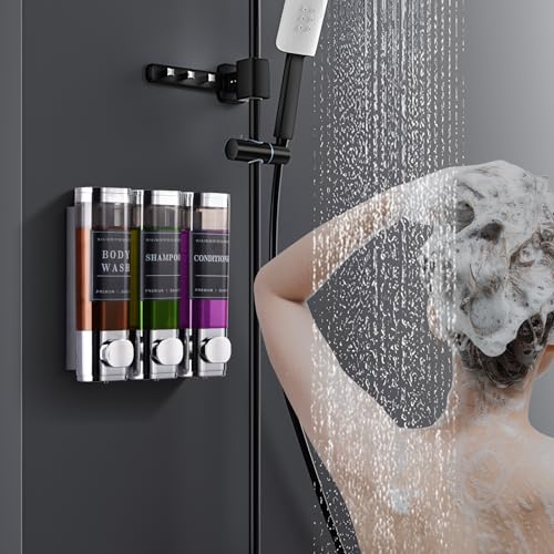 Shower Soap Dispenser Wall Mounted No Drill Shampoo Dispenser for Shower Wall Shampoo and Conditioner Dispenser Bathroom Hotel 3 * 300ml Chrome Self - color: Chrome New