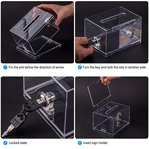 Polmart Clear Donation Box with Lock - Secure Ballot Box with Removable Sign Holder 2 Keys - for Money, Cards, Votes, Tickets, Feedback Collection (4.75"D x 6.29"W x 8"H) - color: Clear With Sign Holder