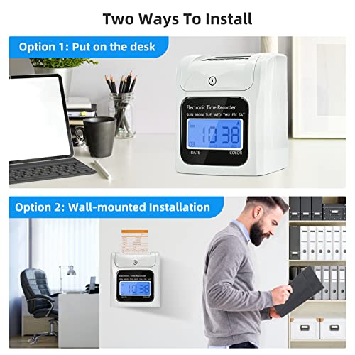 TooCust Employee Time Clocks for Small Business, Auto-Align Time Clock Punch Machine with 50-Piece Time Cards, Two Security Keys, and One Ink Ribbon Cartridge - style: TC50CARDS