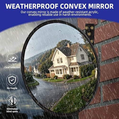 Shatterproof Anti Theft Acrylic Convex Mirror with LifetimeWarranty, 16 Inch Safety Mirror Wide Angle Blind Spot Mirror with Wall Mount Kit for Garage Driveway Indoor Outdoor - size: 16" Acrylic