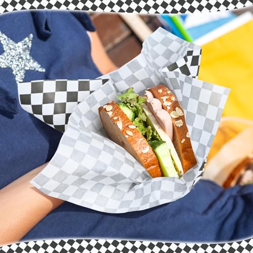 EcoDispose 12 x 12" Grease Resistant Deli Paper Precut Sheets, 100 Pcs - size: Black Checker 12"x12"