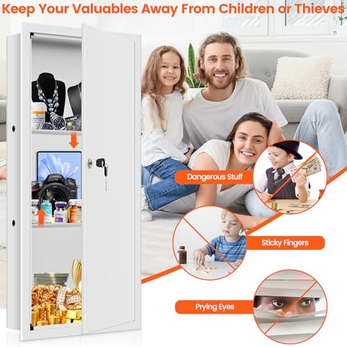 29.53" Tall White Wall Safes Between 16" Studs | 33% Larger Capacity & Lock - color: White, size: 29.53" Tall