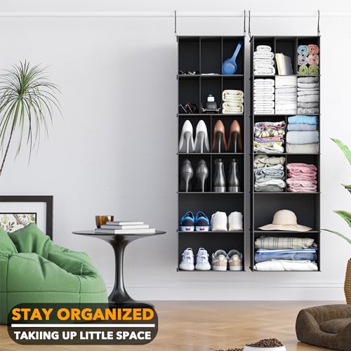 SpaceAid 2 Pack Hanging Closet Organizer and Storage with Dividers, 24 Compartments Hanging Shoe Shelves for Closet, Wardrobe, RV, Garment Rack - Black - color: Black