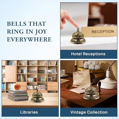 The Metal Magician Solid Brass Victorian Style Service Desk Bell, Antique Reception Desk Bell, Rustic Bells for Hotel, Restaurant, Kitchen, School, Office, Counter