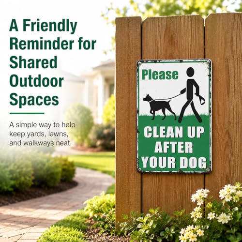 Clean Up After Your Dog Sign, Dog Poop Yard Sign, Please Pick Up After Your Dog Lawn Sign, Metal Sign 8x12 Inch for Yard, Lawn, Garden or Outdoor Use - color: Green dog warning