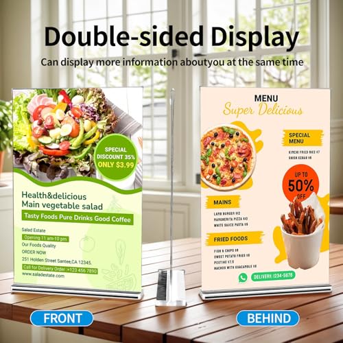 Acrylic Sign Holder 8.5 x 11 Inch, 6 Pack Clear Double-Sided T-Shape Tabletop Display Stands for Menus, Flyers, Signs, and Photos - size: 6 Pack 8.5x11
