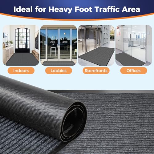 Commercial Floor Mat, 2 x 3 FT Door Mat Indoor Entrance, Rubber Floor Mat, Commercial Rug with Water & Stain Proof, Easy to Clean, Low-Profile, Heavy Duty Entrance Rug, Charcoal Grey - size: 2 x 3 Feet