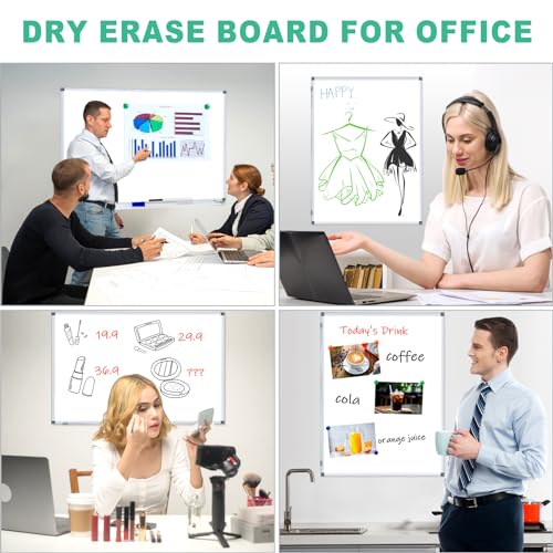 H-Qprobd 3' x 2' Whiteboard Dry Erase White Board for Wall 36x24 (2pcs) Magnetic Boards for Office Classroom & Home, Small Wall Whiteboard Including 6 Markers, 20 Magnets, 2 Erasers - size: 36"x24"(2pcs)