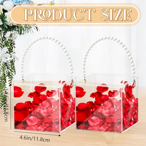 2Pcs Flower Girl Basket set of 2 Plastic Wedding Basket Petals Basket with Pearl Handle Clear Flower Holder for Confetti,Wedding Home Decoration