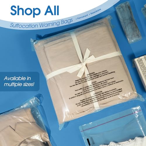 12” X 15” (100 Count) Self Seal Clear Poly Bags with Suffocation Warning - size: 12" X 15"