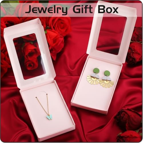 Crtiin 30 Pack Jewelry Gift Boxes Set with Clear Window, Pink - color: Pink